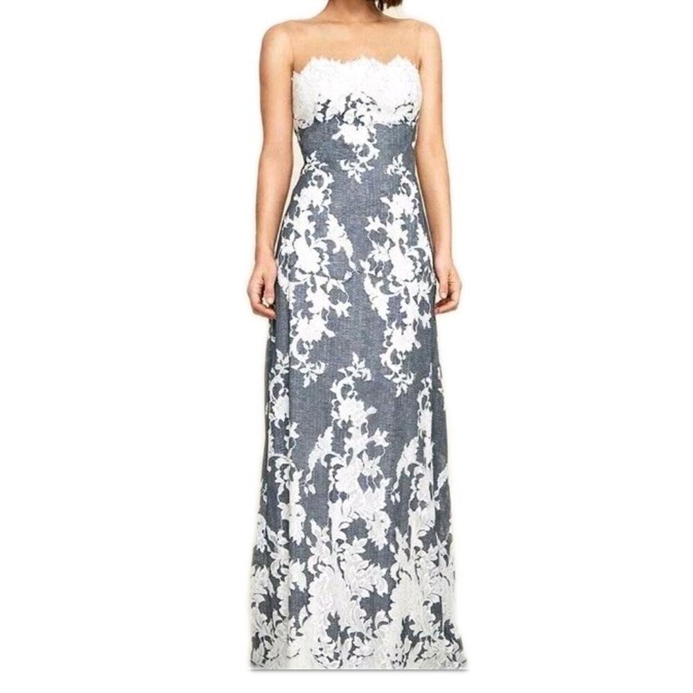 Tadashi Shoji Myrna Off-The-Shoulder Contrast Lace Gown 6P